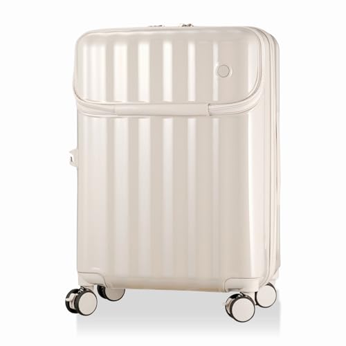 [シフレ] 機能満載 ハピタス ジッパー 上パカ スーツケース カギ、ダイヤルが両方使える！ ストッパー&サスペンションキャスター フロントオープン ドリンクホルダー ドリンクホルダー付 フロントオープンスーツケース HPL2302-M 中型Mサイズ 4kg アイボリー