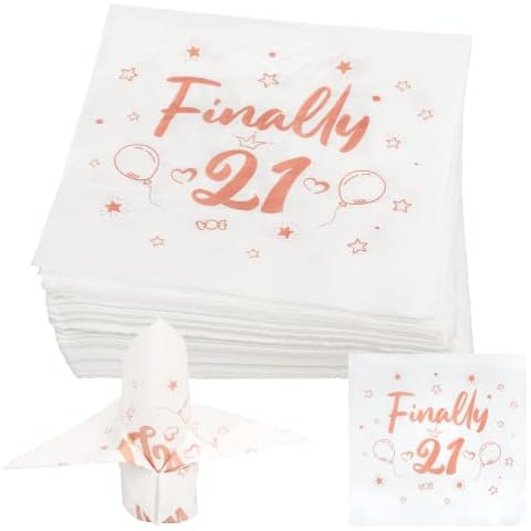 YOLOUP 40pcs 21st Birthday Pink Napkin, Birthday Party Paper Napkins Finally 21 Pink Napkins 21st Birthday Serviettes Girl Birthday Party Supplies for Luncheon Cocktail Tableware Decor Cover