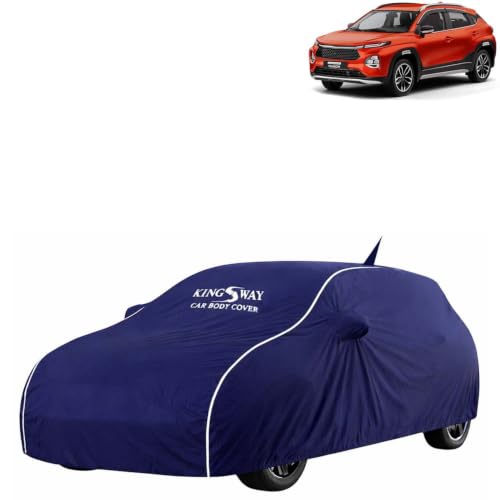 Image of KINGSWAY Super Waterproof Car Cover Only with Taisor (Year 2024 Onwards - All Model) | Mirror and Antenna Pockets | All Weather Car Body Cover with Silver Piping | Blue