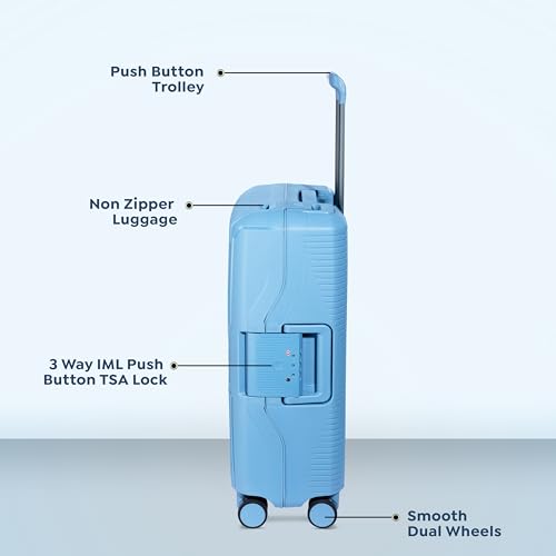 Image of Carlton Locke Cabin Trolley Bag 56cm | Small | Hardsided Luggage|Smooth 8-wheel Suitcase| TSA Lock With Anti Theft Zipper |Toiletry Pouch & Multipocket Convipack | 5-year International Warranty (Blue)