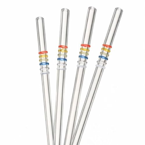 Image of THE Empty Space Set of 4 Reusable Glass Straws, Colorful Cute with Gift Packaging for Smoothies, Milkshakes, Juices, Teas, Perfect for Parties & Gifts | 7 inch Height 4 PCs (Colourful Rings)