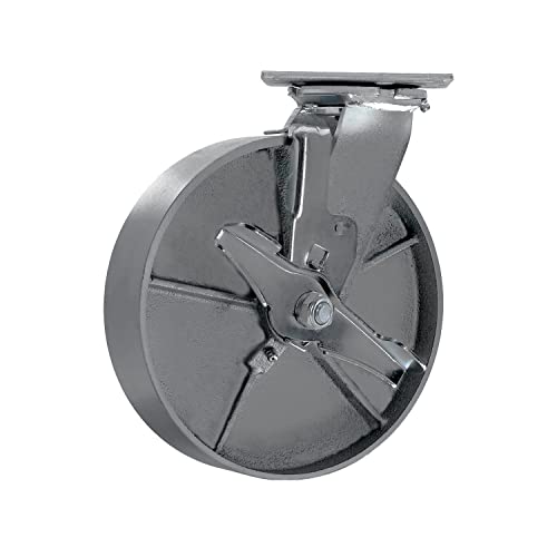 Heavy Duty Caster Steel Cast Iron wheel, Tool box and Workbench Caster-Set of 4 5200LB Capacity (8 inch, 2Rigid & 2 Brake)