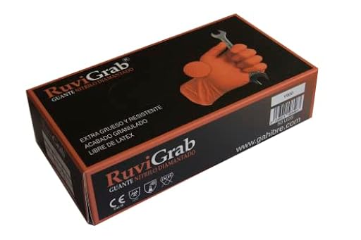Ruvigrab - Guante de Trabajo Desechable de Nitrilo Diamantado Naranja | Alta resistencia | Guantes para Mecánica, Talleres, Industria, Construcción y Química | Libre de Látex | Ya disponible en tu tienda friki favorita! En mundofriki.es!