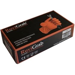Guantes De Taller Mecanico Ruvigrab - Guante de Trabajo Desechable de Nitrilo Diamantado Naranja | Alta resistencia | Guantes para Mecánica, Talleres, Industria, Construcción y Química | Libre de Látex