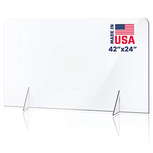 No Opening Sneeze Guard Panel for Counter and Desk, No Cutout Protective Plexiglass Shield, No Hole for Business, Office, School (42"W x 24"H)