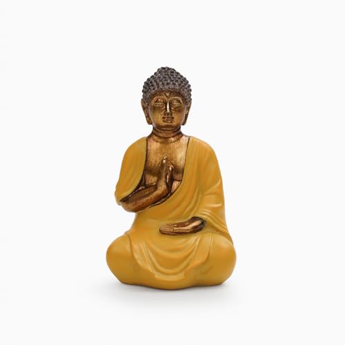 Image of PURE HOME + LIVING Yellow Antique Gold Polyresin Sitting Buddha - Small Idol Statue Showpiece for Home & Office Decoration, Statue for Living Spaces Yoga Studios, Gift for Housewarmings (Pack of 1)