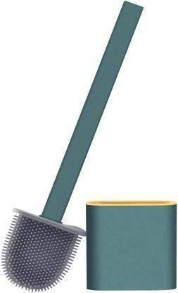 Adbeni Silicon Toilet Brush with Holder Stand Flat Head Antibacterial Toilet Brushes for Western Toilet Cleaning with Handle Clean Toilet Corner Easily Quick Drying Wall Mounting Set(Multicolor)