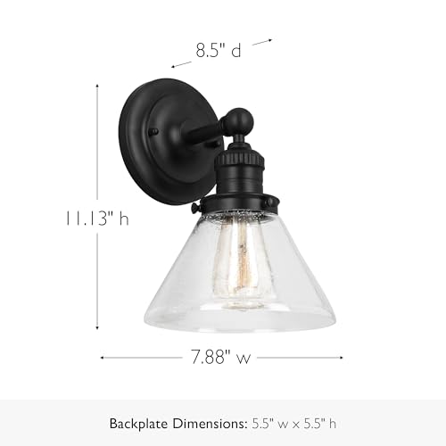 Image of Design House Augustin Wall Sconce, 1-Light, Seeded Glass Warm Glow, Dimmable, Up /Down Glow, Easy Installation, E26 Socket, Black, 7.9 in L x 8.5 in D x 11.1 in H, 589028-BLK