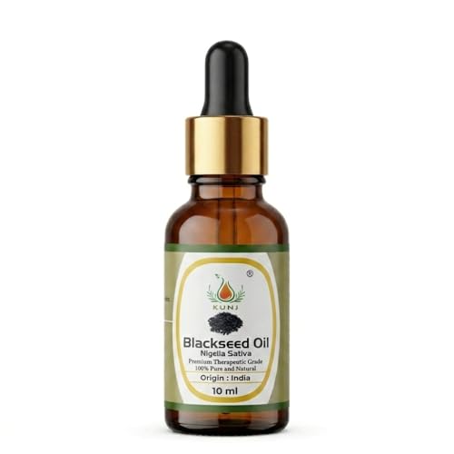 Image of KUNJ Black Seed Oil 10ml - 100% Pure & Natural Cold Pressed Kalonji Oil for Hair, Face, Skin & Scalp Care | Hair Strengthening, Scalp Nourishment & Skin Care | Nigella Sativa Oil