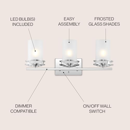 Image of JONATHAN Y Fairfax 3-Light Bathroom Vanity Light 23 inch Metal /Glass, Chrome