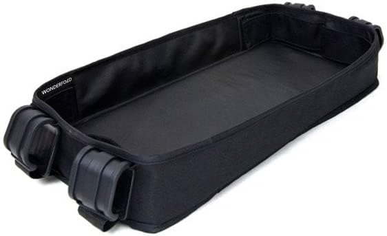 WONDERFOLD Double Sided Stroller Tray for Snacks & Activities Featuring Faux Leather Side for Eating, Polyester Side for Activities, and 4 Kid’s Cup Holders (W4 Series)