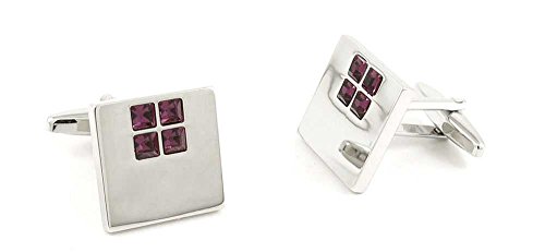 Par de Mancuernillas Hombre Cufflinks Cristal Rojo Plata miniatura 1