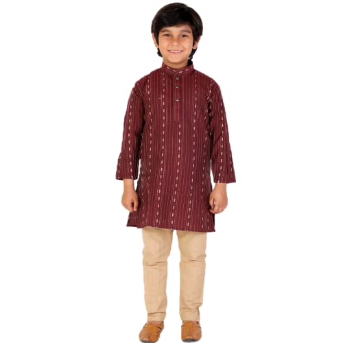 Image of Pro-Ethic Style Developer Boys Cotton Floral Ethnic Wear Kurta & Contrast Pajama Set (152)