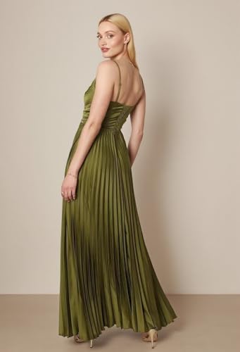 Satin V Neck Bridesmaid Dresses for Women with Pleated Long Spaghetti Straps Prom Dress A Line Formal Evening Gown2