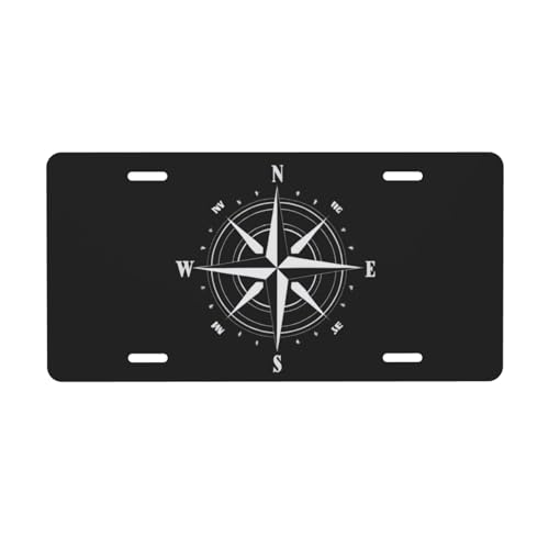 Compass Rose License Plate, Decorative Car Front License Plate, Aluminum Novelty License Plates Vanity Tag Metal Car Plate for Women Men 6 X 12 Inch