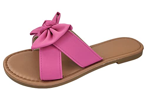 Image of Tiara Women's Bow Sandals, Slip On Flat Slides with Bow Detail | Cute Summer Sandals, Cushioned for All-Day Comfort - Great for Beach, Vacation & Everyday Wear