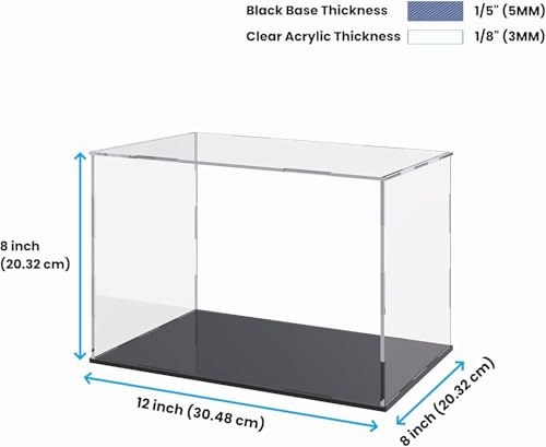 Image of Premium Acrylic Display Case for Collectibles, Action Figures & Toys | Transparent Dustproof Display Box with Black Base (12 inch L x 8 inch W x 8 inch H)