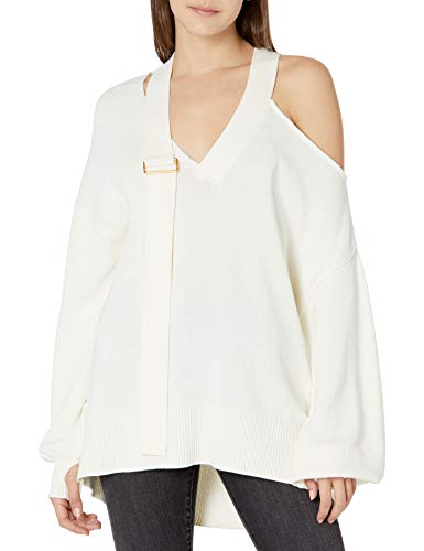 The Drop Women's @lucyswhims V-Neck Buckle Slouchy Sweater, Whisper White, XXL, Plus Size