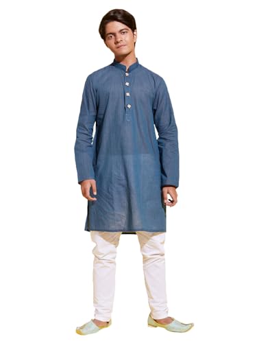 Image of VASTRAMAY Boys YUVA Boys' Midnight Blue and White Pure Cotton Kurta Pyjama Set