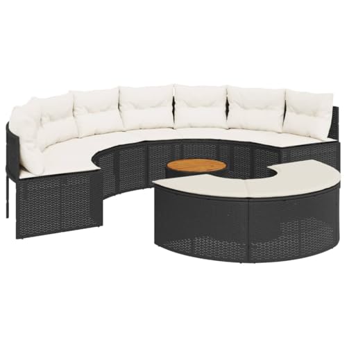 vidaXL Garten Sofa Garnitur 3-TLG., Gartenmöbel Set Halbrund, Sitzgruppe für Garten Terrasse, Lounge Sitzgarnitur, Schwarz Poly Rattan