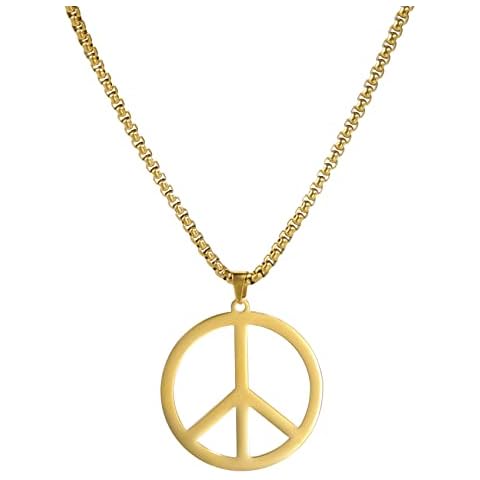 LIKGREAT Peace Necklace Peace Sign Symbol Pendant Necklace Box Chain Necklace for Women Men (gold) Cover