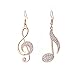 Boucle d'oreille de note de musique pour femme, boucle d'oreille en or rose hypoallergénique et plaqué argent avec cristal