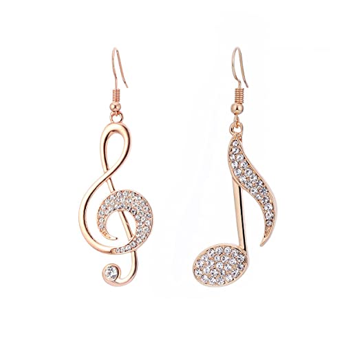 XIYINTA Boucle d'oreille de Note de Musique pour Femme, Boucle d'oreille en Or Rose hypoallergénique et plaqué Argent avec Cristal