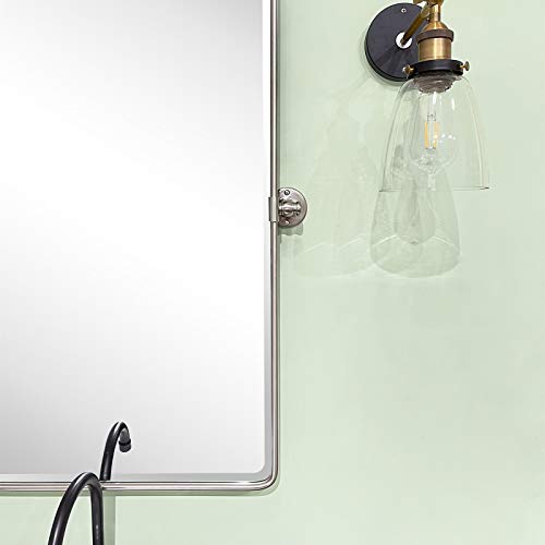 Image of TEHOME Brush Nickel Pivot Rectangle Bathroom Vanity Mirrror Farmhouse Tiltable Rounded Metal Framed Pivoting Bathroom Mirror with Beveled Mirrror, Overall 26.91 x 35 inches (Mirrror 23 x 35 inches)