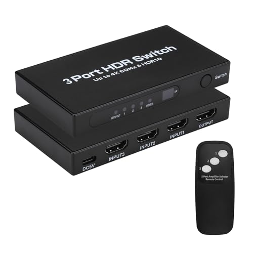 HDMI 切替器 3入力1出力 4K@60Hz 3x1 手動 切り替え 1080P 3D HDCP2.2 HDR に対応 Apple TV、HDTV、PS4、Nintendo Switch適用(IRリモコン&日本語取扱説明書付き)
