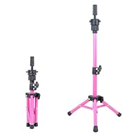 VEELTRAS Wig Stand Tripod Adjustable Metal Mini Wig Head Stand for Training Mannequin Heads and Canvas Block Head (pink)