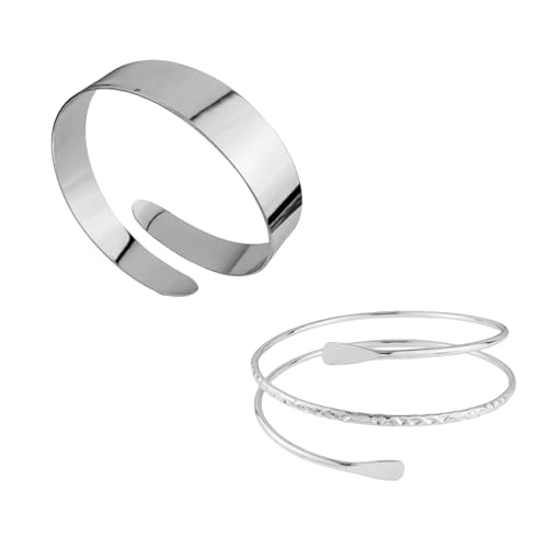 2 Stück Oberarmreif Silber,Armreifs Silbers,Stilvolle Einfachheit Persönlichkeiten Oberarmreif,Armreif Oberarm,Silber Glänzendes Armband,Spirale Manschette Armreif,für Partys,Partei Tragen.