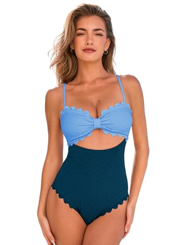 Image of CUPSHE Women's One Piece Swimsuit Sexy Cutout Scallop Trim Bathing Suit