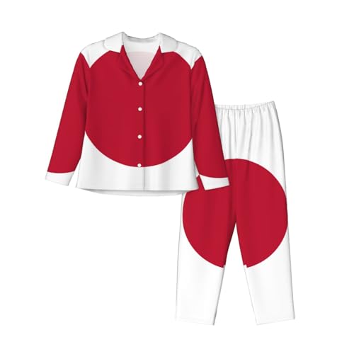 Pyjama 2 pièces femmes à imprimé drapeau japonais et manches longues