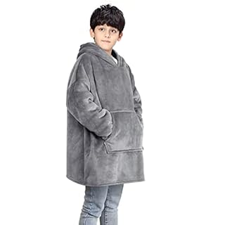 Uplayteck Oversized Hoodie Blanket for Kids, Wearable Blanket Super Soft Warm Comfy with Giant Hoody Plush Fleece One Size Cosy Hoody Jumper Fit for Kids Boys Girls Teens Indoor Outdoor Grey