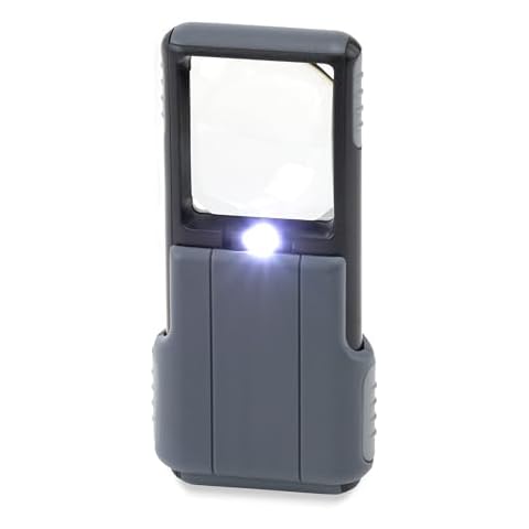 Carson MiniBrite LED Lighted Slide-Out Aspheric Magnifier with Protective Sleeve (PO-55), 5X, Gray Cover
