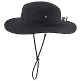 Connectyle Mens Womens Wide Brim Safari Bucket Hat UV Sun Protection Fishing Hiking Hats Outdoor Summer Cowboy Hat Black