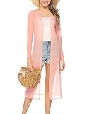 Totatuit Long Summer Cardigan for Women Lightweight Open Front Tops Solid Duster Swimwear Beach Cover Up Pink