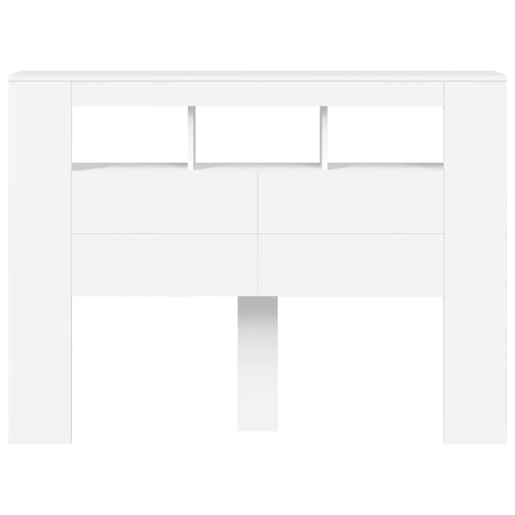 vidaXL Cabecero con LED, Cabecera con Almacenaje, Cabezal de Cama, Cabecero para Dormitorio, Madera de Ingeniería Blanco 140x18,5x103,5 cm