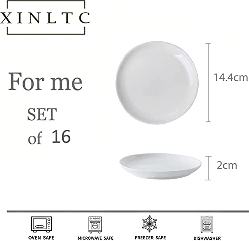 XINLTC 16 Piece Ceramic Appetizer Plates, 5.6 Inch Small Dessert Plates Set, White Round Plates for Bread, Butter, Snack, Lightweight Dinnerware Saucer Sets - Ivory, Oven, Microwave & Dishwasher Safe