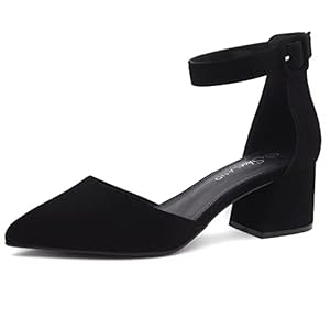 Shoe Land SL-Kyana Women’s Closed Toe Heels Low Block Chunky Heels Pumps Black Red Pointed Toe Heels for Women Ankle Strap Heeled Dress Shoes for Work Business Office Wedding