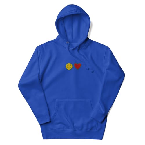 Sweat à capuche brodé tennis et coeur bleu l'amour du jeu en taille M