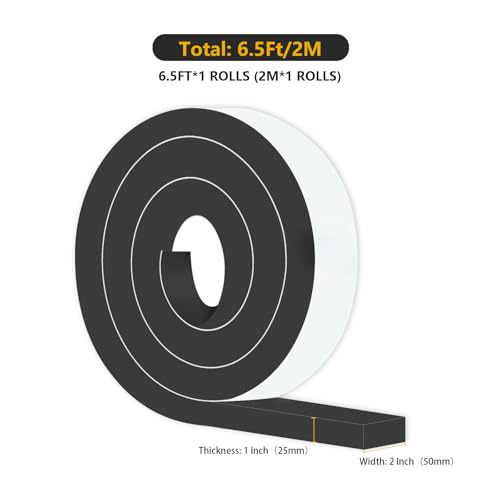 Image of Weather Stripping Door Seal Strip for Doors,2 in x 1 in x 6.5Ft | Door Insulation for Winter,Insulation Tape Roll for Insulating Door Frame,Window,Air Conditioner,Black