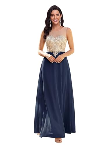 Robe de soirée en mousseline MisShow 620 bleu marine en taille M