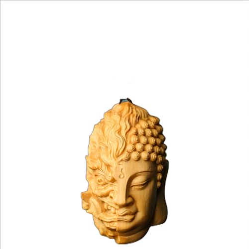 Handcarved Dual-Face Buddha Demon Wooden Pendant Necklace, 2.3 x 1.35 inches (002)2