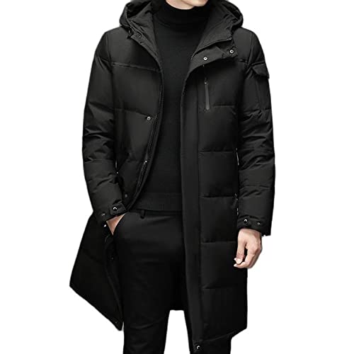 GFJTJAO Chaqueta Plumas Hombre Chaquetas de plumón blancas de invierno para hombre, abrigo largo de invierno con capucha para hombre, abrigo grueso cálido de plumón para hombre de talla grande(Schwarz