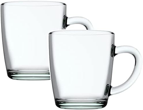 Clear Glass Coffee mugs, 11.5 Ounces- Glass Coffee Cups with Handle, Cappuccino, Espresso, Tea, Latte Cups, Cups for Drinking Hot Beverages, Large Capacity, 2 Pack (Clear)