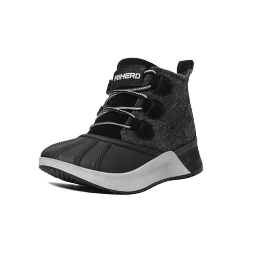 Rihero Women's Classic Waterproof Ankle Boots Fashion Lightweight Suede Black Hiking Ankle Booties Size 8.5