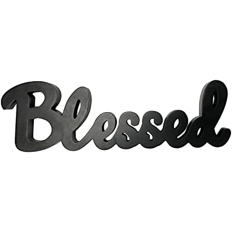 YUMBOR Black Wooden Cutout Blessed Freely Standing Sign Table Wall Décor Kitchen Tabletop Fireplace Mantel Centerpiece Decoration Standing Rustic Wood Block Letters Decoration (Blessed) Cover