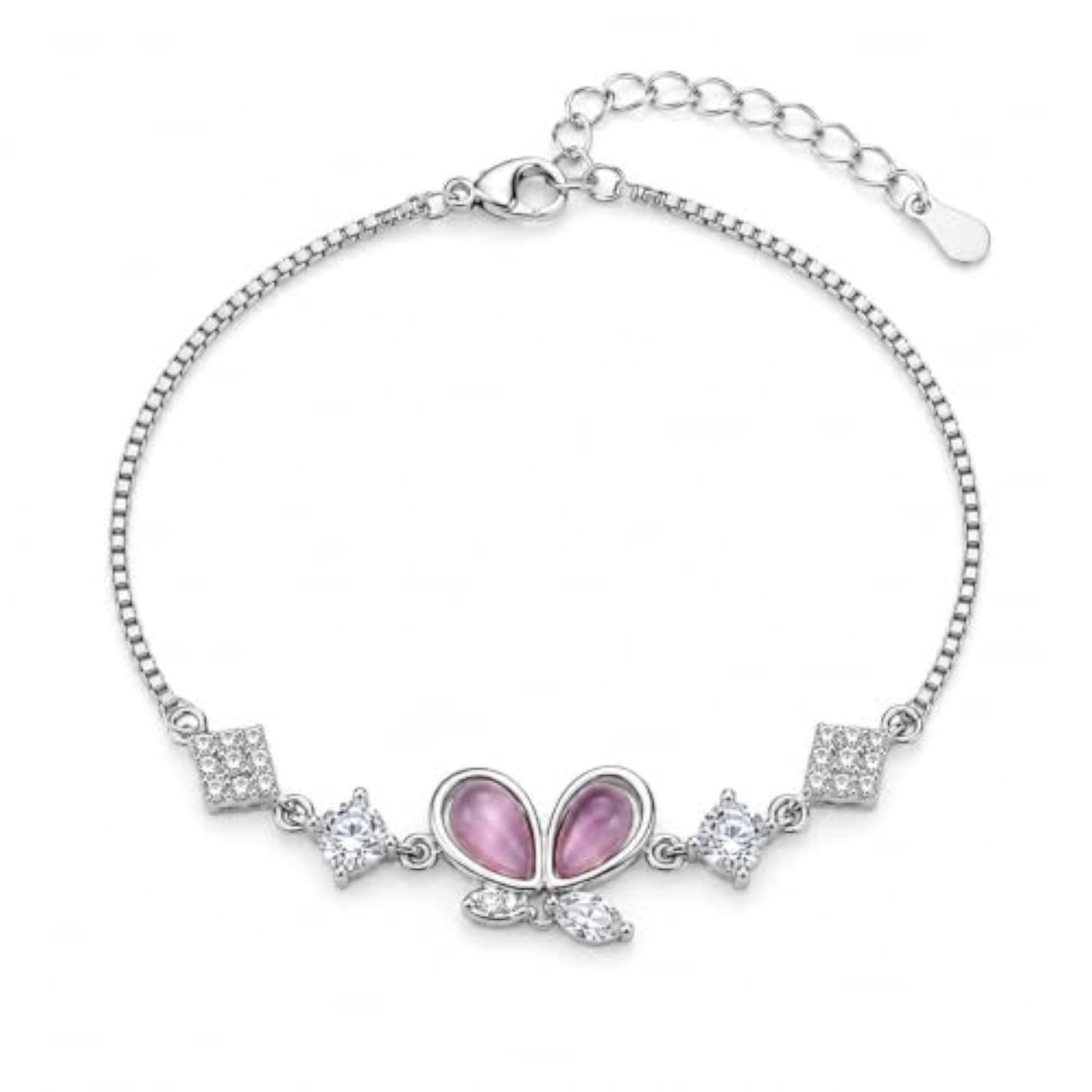 Women's 925 Sterling Silver Butterfly Bracelet, Adjustable Box Chain