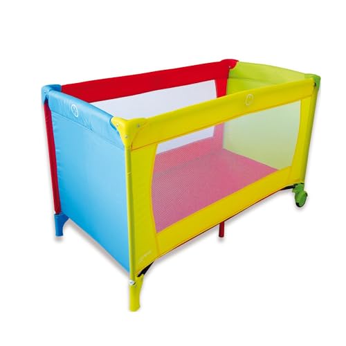 Asalvo BALEARES Cuna de Viaje, 0-3 Años (0-15 kg), Cuna de Viaje Ligera, Colchón, Bolsa de Transporte, Plegado Ultrarrápido Tipo Paraguas, Ludo II Multicolor